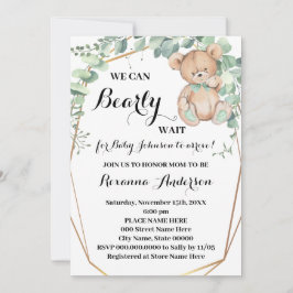 Greenery Gold Bear Baby Dusche Bearly wait Baby Einladung