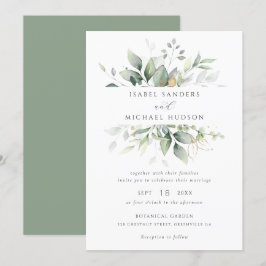 Greenery Gold Blätter Aquarellfolie Moderne Einladung