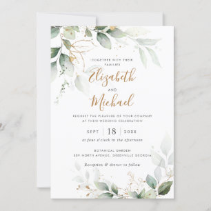 Greenery Gold Blätter Branch Watercolor Wedding Einladung