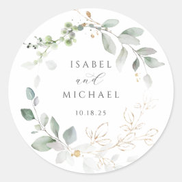 Greenery Gold Blätter Foliage Wreath Runder Aufkleber