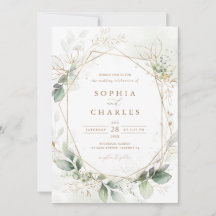 Greenery Gold Blätter Geometric Wedding Einladung