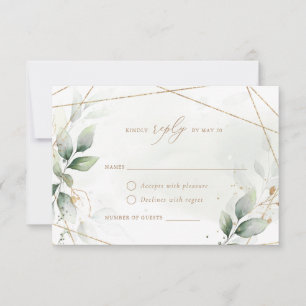 Greenery Gold Blätter Geometric Wedding RSVP Einladung