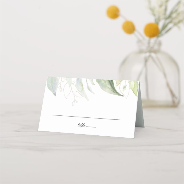 Greenery Gold Botanische Blätter Platzkarte (Vorderseite)