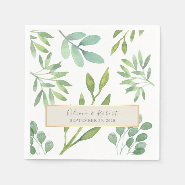 Greenery Gold Botanische Hochzeit Napkins Serviette (Vorderseite)