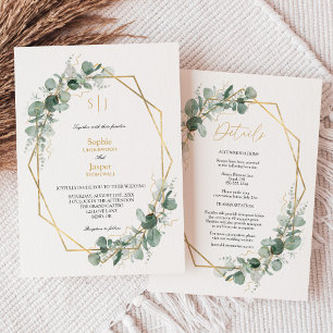 Greenery Gold Einfache Monogramm in einer Hochzeit Einladung