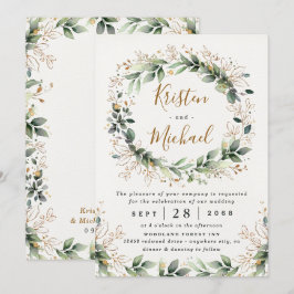 Greenery Gold Elegant Watercolor Boho Leaf Wedding Einladung