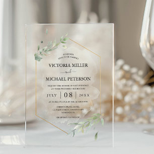 Greenery Gold Elegante Watercolor Foliage Wedding Acryleinladungen