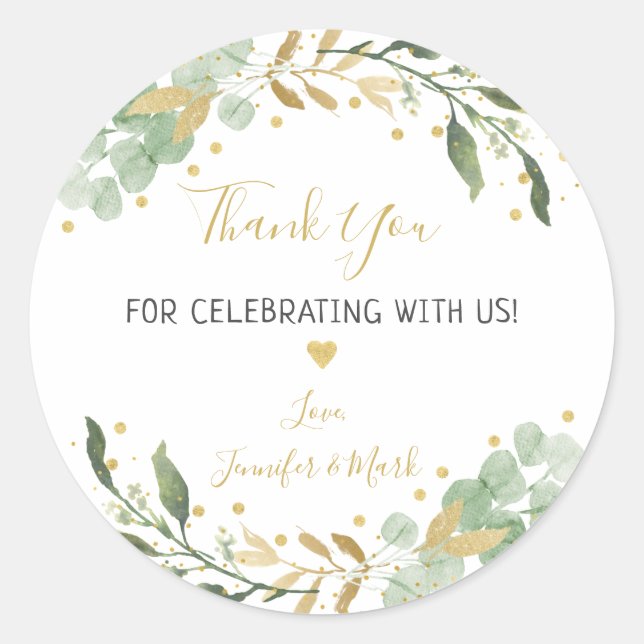 Greenery Gold Eucalyptus Baby Shower Vielen Dank Runder Aufkleber (Vorderseite)