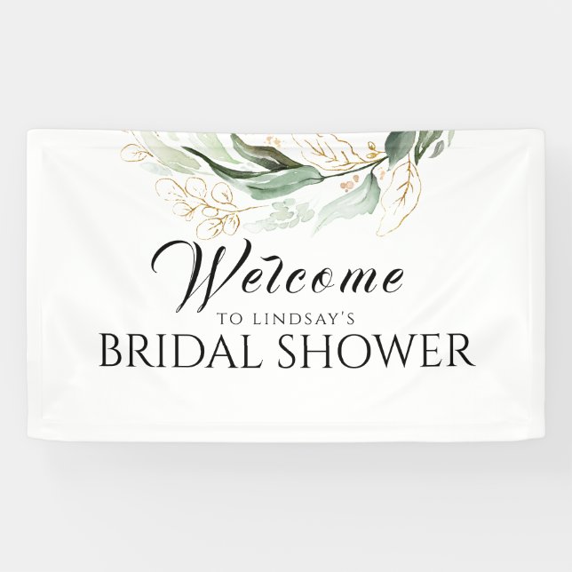 Greenery Gold Eucalyptus Brautparty Willkommen Banner (Horizontal)