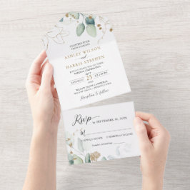 Greenery Gold Eucalyptus Rustic Wedding All In One Einladung