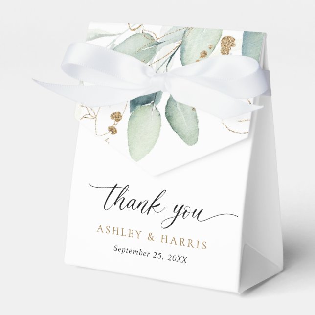 Greenery Gold Eucalyptus Rustic Wedding Geschenkschachtel (Vorderseite)