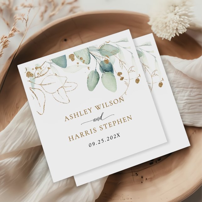 Greenery Gold Eucalyptus Rustic Wedding Serviette (Von Creator hochgeladen)