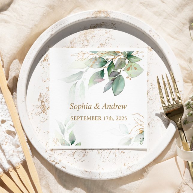 Greenery & Gold Eucalyptus Wedding Napkins Serviette (Von Creator hochgeladen)