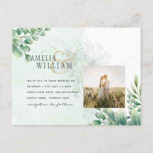 Greenery Gold Eucalyptus WEDDING QR CODE Moderne Postkarte