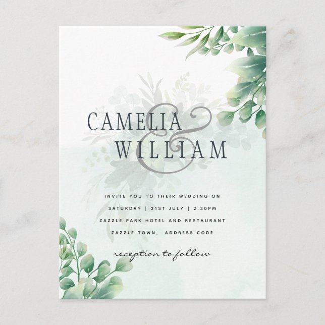Greenery Gold Eucalyptus WEDDING QR CODE Moderne Postkarte (Vorderseite)