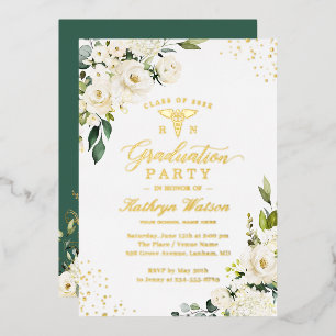 Greenery Gold Floral Nursing School Abschluss Folieneinladung