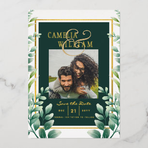 Greenery Gold Foil FOTO QR CODE Hochzeitsdatum Ger Folieneinladung
