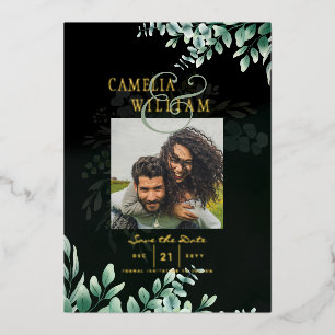 Greenery Gold Foil FOTO QR CODE Hochzeitsdatum Ger Folieneinladung