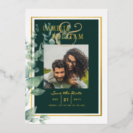 Greenery Gold Foil FOTO QR CODE Hochzeitsdatum Ger Folieneinladung