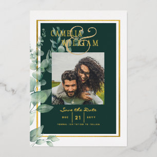 Greenery Gold Foil FOTO QR CODE Hochzeitsdatum Ger Folieneinladung