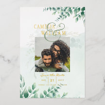 Greenery Gold Foil FOTO QR CODE Hochzeitsdatum Ger