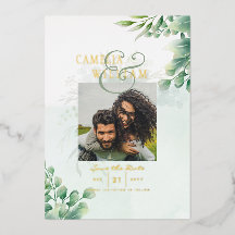 Greenery Gold Foil FOTO QR CODE Hochzeitsdatum Ger