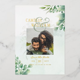 Greenery Gold Foil FOTO QR CODE Hochzeitsdatum Ger Folieneinladung