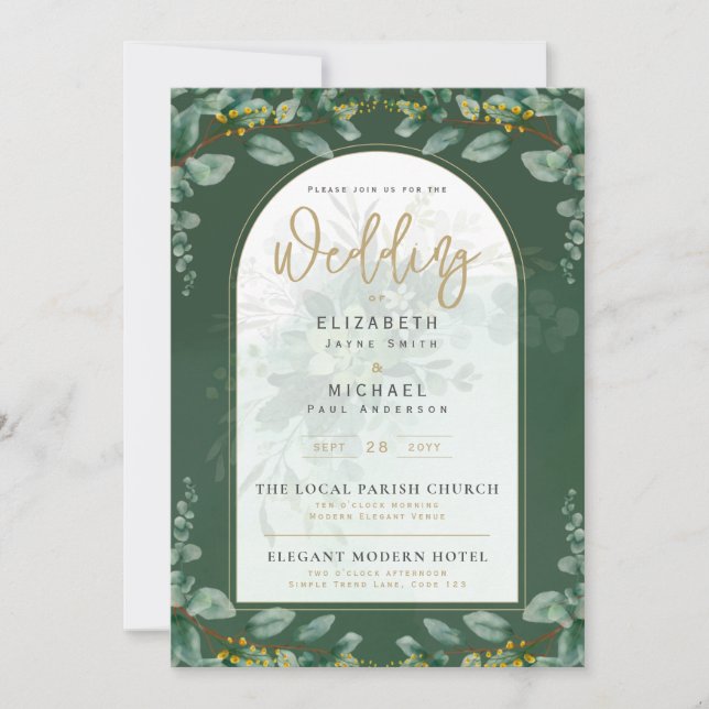 Greenery Gold FOTO Wedding LeahG Einladung (Vorderseite)