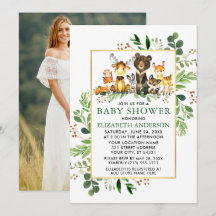 Greenery Gold Frame Woodland Animals Shower Foto