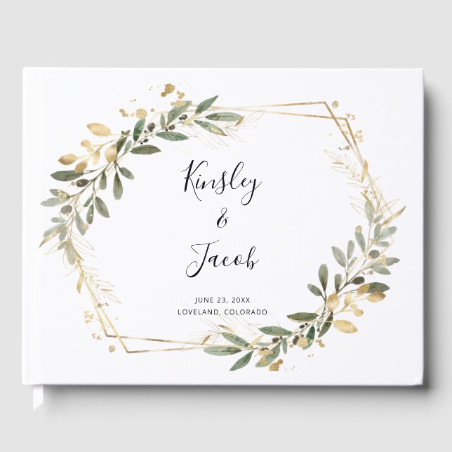 Greenery & Gold Geometric Boho Wedding Gästebuch (Vorderseite)