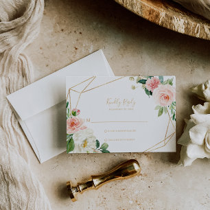 Greenery & Gold Geometric Elegant Floral Rsvp Card Karte