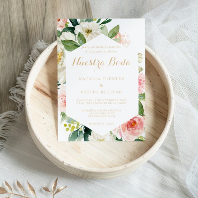 Greenery & Gold Geometric Elegante Hochzeit Einladung (Von Creator hochgeladen)