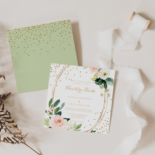 Greenery & Gold Geometric Elegante Hochzeit Einladung (Von Creator hochgeladen)