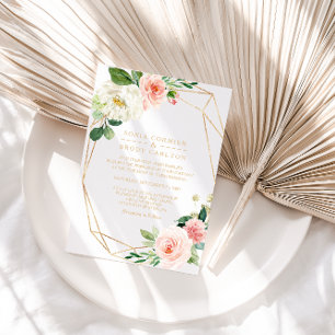 Greenery & Gold Geometric Elegante Hochzeit mit Fl Einladung