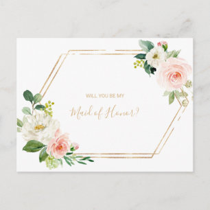 Greenery & Gold Geometric Elegante Trauzeugin Einladungspostkarte