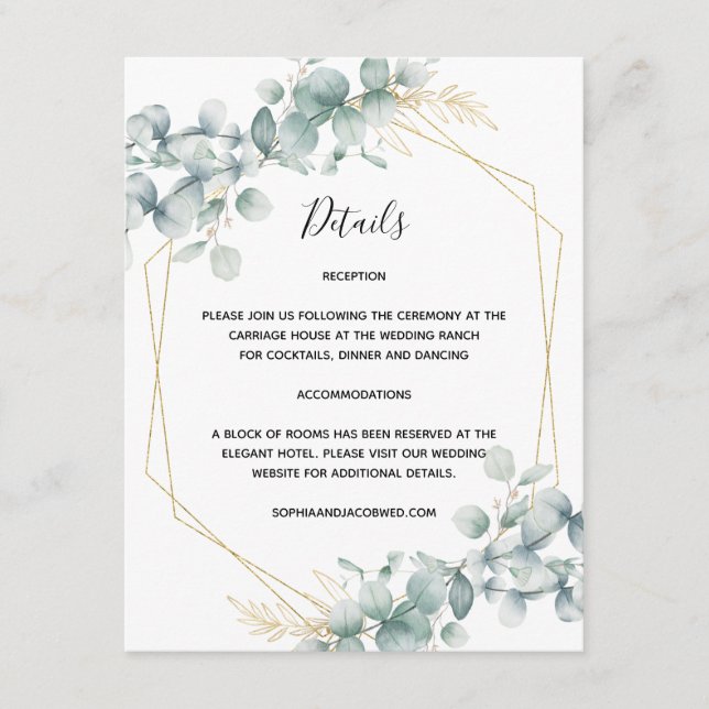 Greenery Gold Geometric Eukalyptus Wedding Begleitkarte (Vorderseite)