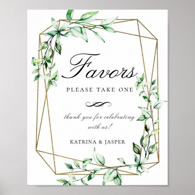 Greenery Gold Geometric Favor Wedding Sign Poster (Vorne)