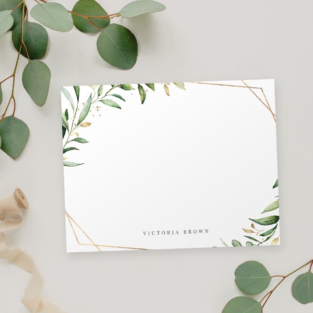 Greenery Gold Geometric Personalisiert Stationery Mitteilungskarte (Greenery Gold Geometric Personalized Stationery Note Card)