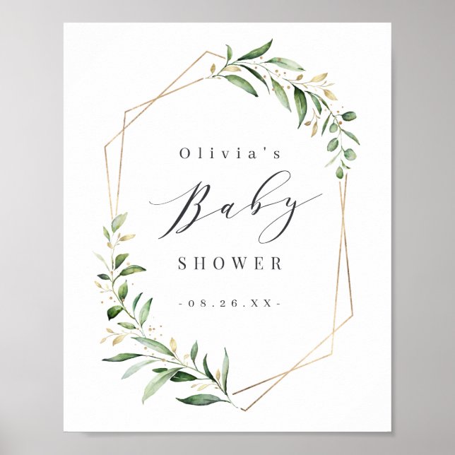 Greenery Gold Geometric Rustic Baby Shower Poster (Vorne)