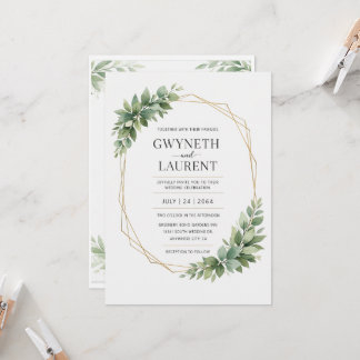 Greenery Gold Geometric Rustic Wedding Invitation Einladung