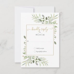 Greenery Gold Geometric Script Wedding RSVP Karte