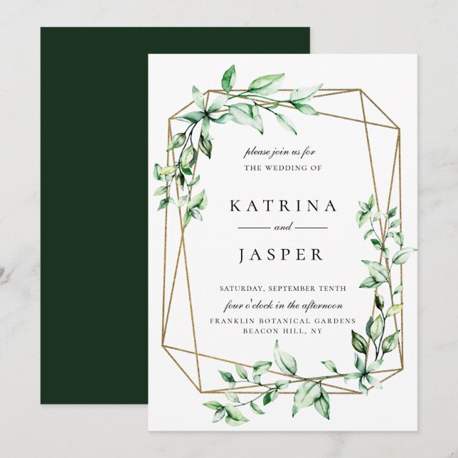 Greenery Gold Geometric Wedding Einladung (Vorne/Hinten)