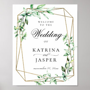 Greenery Gold Geometric Wedding Willkommen Poster