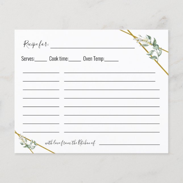 Greenery Gold geometrische Rezept Karte (Vorderseite)