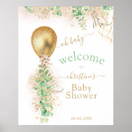Greenery Gold Glitzer Eucalyptus Balloon Willkomme Poster