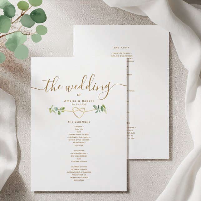 Greenery Gold Heart Wedding Program Programm (Von Creator hochgeladen)
