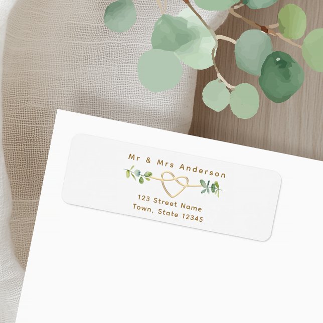 Greenery Gold Heart Wedding Return Address (Von Creator hochgeladen)
