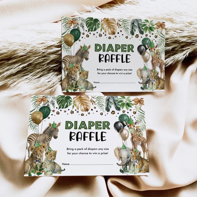 Greenery Gold Jungle Safari Balloons Diaper Raffle Begleitkarte (Von Creator hochgeladen)