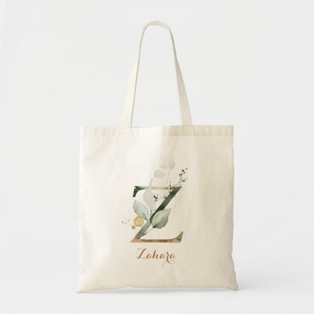 Greenery Gold Leaf Foliage Personalisiert Letter " Tragetasche (Vorne)