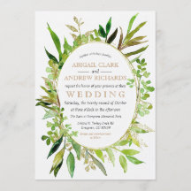 Greenery & Gold Leaf Gerahmte Hochzeit Einladung